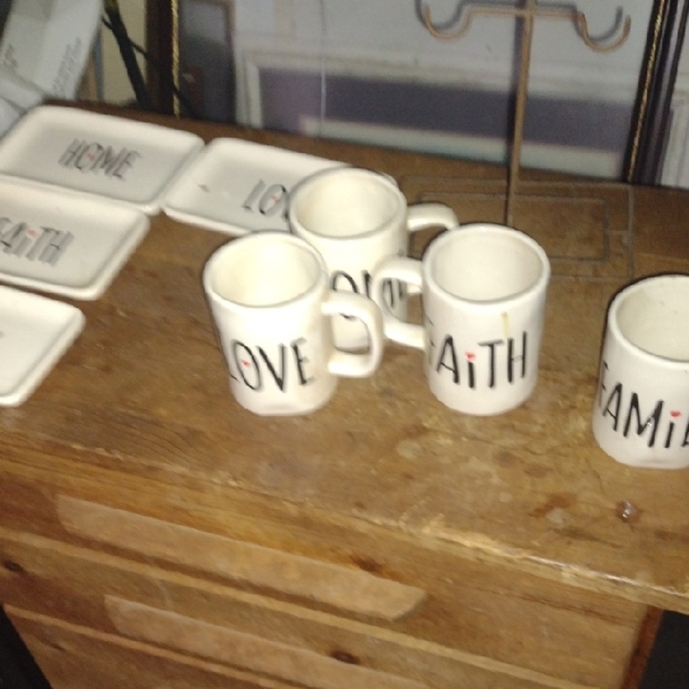 Stoneware Mugs&Saucers Set with Wire Rack Holder